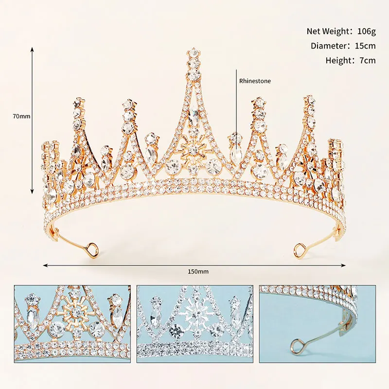 QYY Wedding Crown Bridal Hair Jewelry Rhinestone Hair Accessories for Women Headpiece Bride Headwear Party Tiaras and Crowns