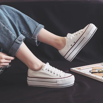 

Spring Fashion Girl Canvas Sneakers Shoes Women Flats Platform Casual Shoes Lady High Heels Wedge Platform Shoes Tenis Feminino