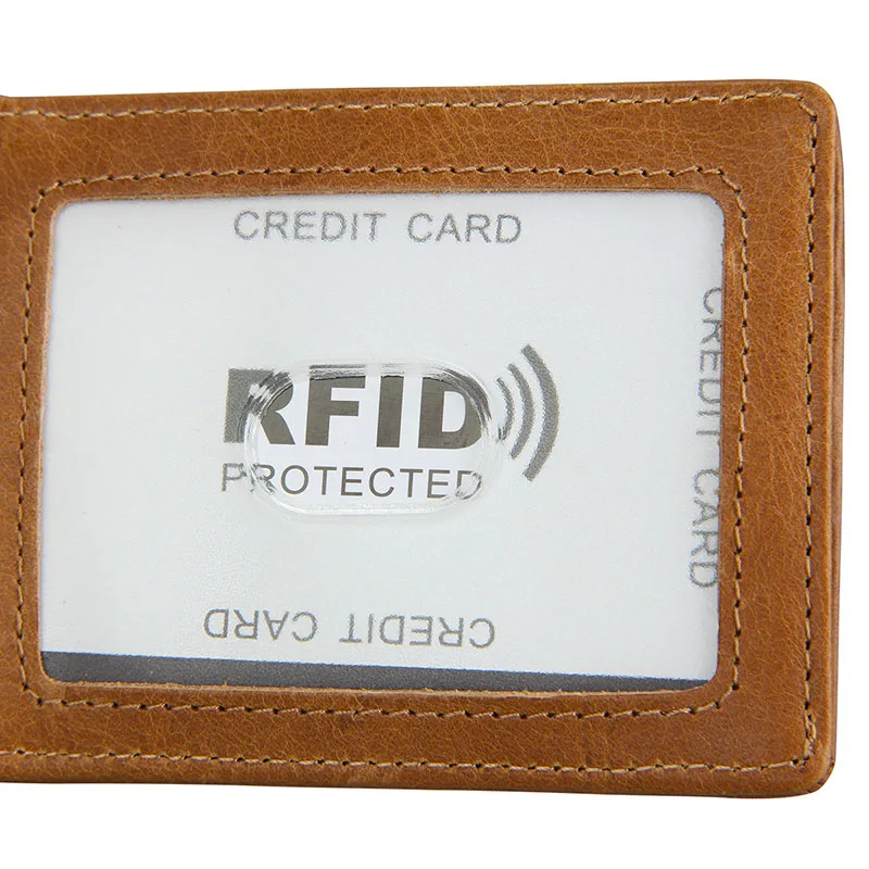 Зажим для денег для мужчин и женщин роскошный подлинный короткий тонкий RFID Блокировка двойные кредитные карты передний карман кошелек