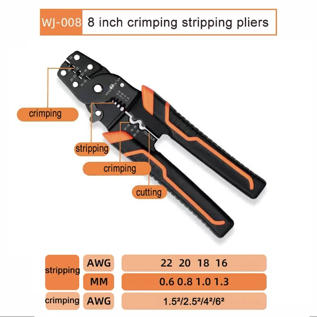 Vanjoin Wire Stripper Crimping Pliers Electrician Tools Alicate Multifuncional Wire Cutter Terminal Tubular Crimper Hand Tools 8inch crimping