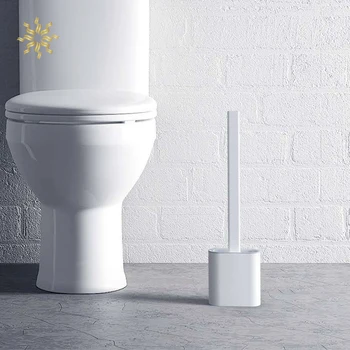 

Silicone Wc Toilet Brush Wall Mounted Flat Head Flexible Soft Bristles Brush with Quick Drying Holder Set for WC Accessories