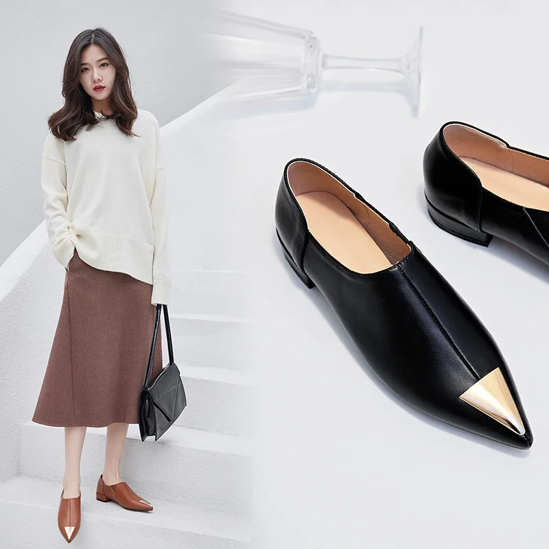 

2018 Autumn And Winter New Style Small Leather Shoes Women's Fashion Pointed Chunky-Heel Foot Covering Shoe Retro British Style