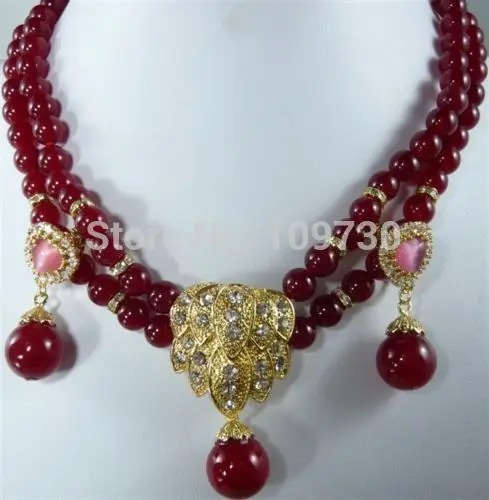 Ювелирные изделия 00845 2 ряда белый/розовый/черный жемчуг зеленый/красный камень ожерелье раковина Кулон Серьги(A0516
