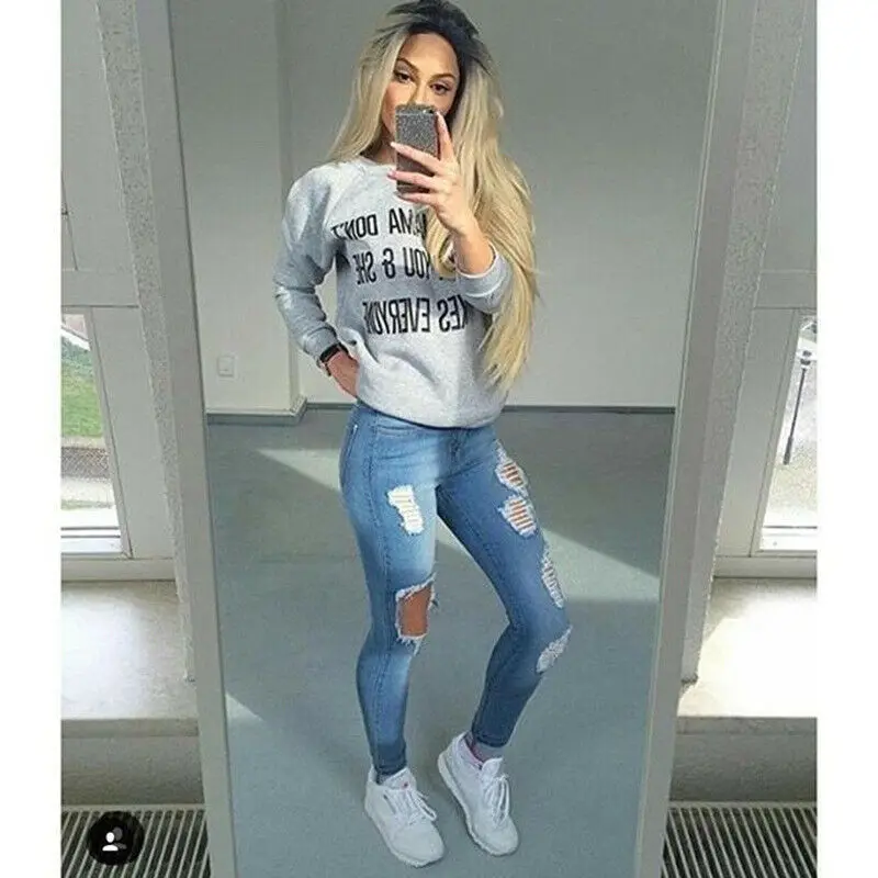 2020 Newest Hot Hole Ripped Jeans Women Pants Cool Denim Vintage Straight High Waist Casual Female Slim Fit | Женская одежда