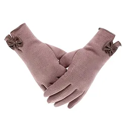 Fashion Bow Winter Women Gloves Windproof Internal Plush Warm Lady Mittens Touch Screen Skin-friendly Soft PU Leather Girls