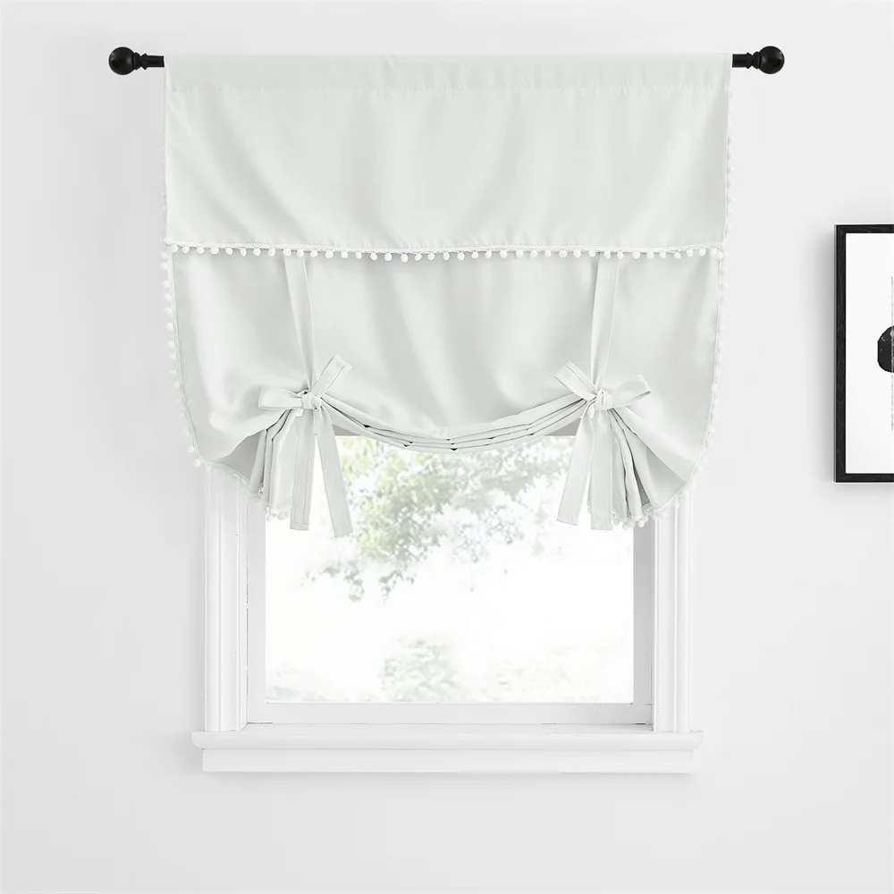 NICETOWN Tie Up Shade Rod Pocket Blackout Curtain with Small Ball Modern European and American Style for Kitchen Small Window 