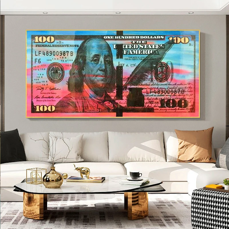 

Inspirational Canvas Art 100 Dollar Bill Canvas Paintings on The Wall Art Picture Canvas Print for Home Living Room Decor