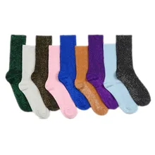 Смешные носки Харадзюку женские хлопковые Kawaii осенние блестящие яркие цветные хлопковые Ретро ворсовые студенческие носки корейские Chaussettes Femme