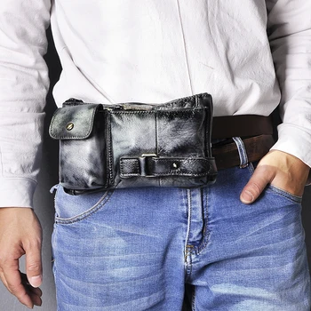 

Genuine Leather men Casual Fashion Travel Waist Belt Bag Chest Pack Sling Bag Design Bum Phone Cigarette Case Pouch Male 8135-b