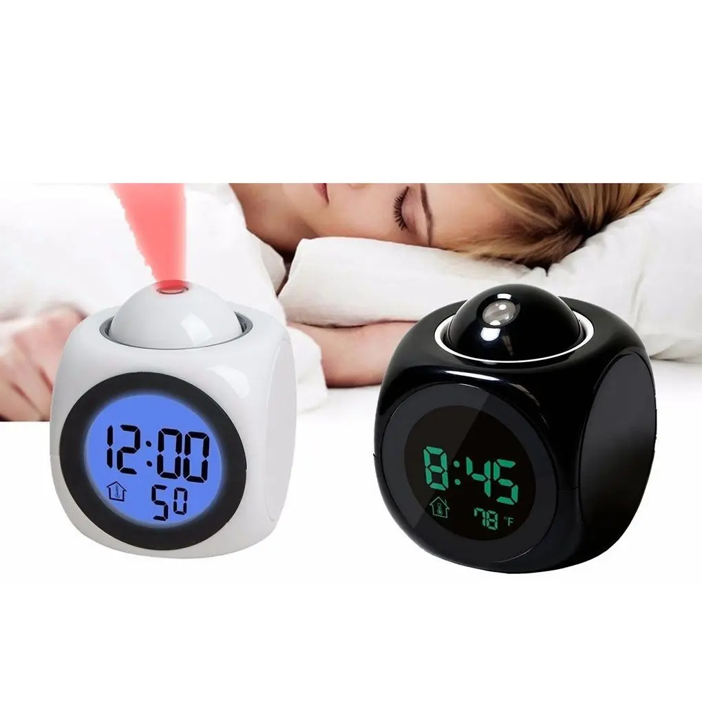 Projection Digital Weather LCD Snooze Clock Bell Alarm Display Backlight LED Projector Home Clock Backlight Table Clock