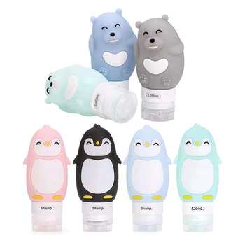 

Leakproof Silicone Travel Bottles Accessories Set, 3Oz (90Ml) 4 Pack Refillable Cute Penguin Travel Containers & 3x 3-Layer Leak