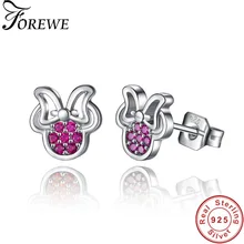 FOREWE классические 925 пробы серебряные серьги-гвоздики милые Мультяшные Минни серьги с кристаллами для женщин девочек модные ювелирные изделия подарок