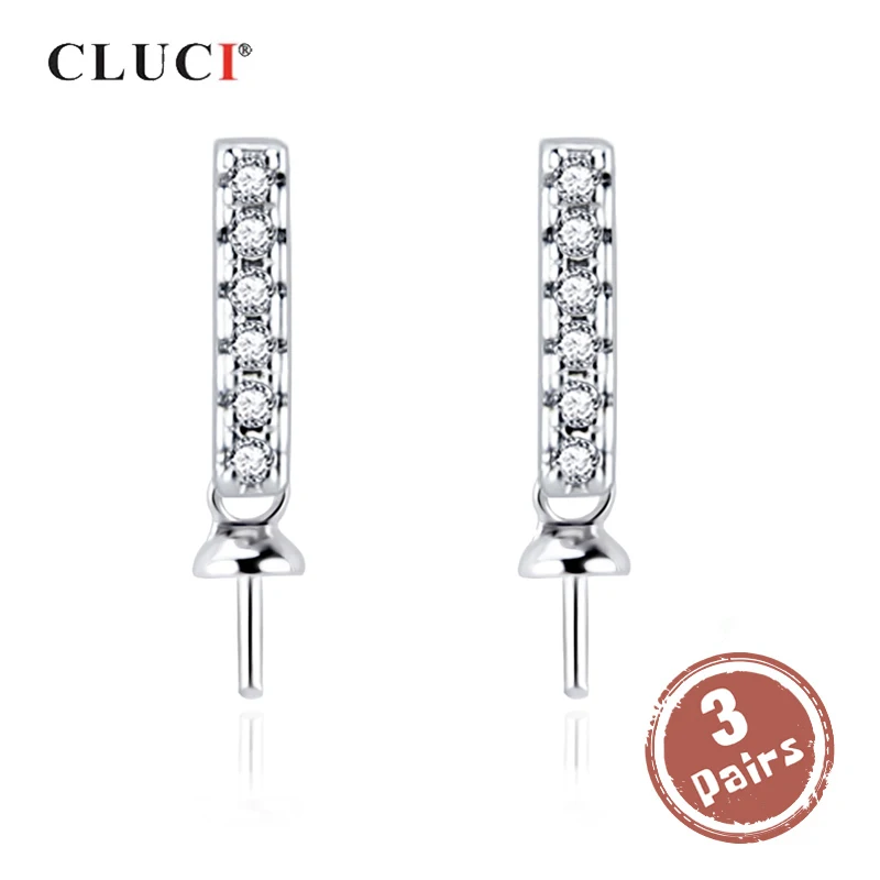 CLUCI 3 пары серебряных сережек с жемчугом 925 пробы серьги цирконием и отжимом сзади