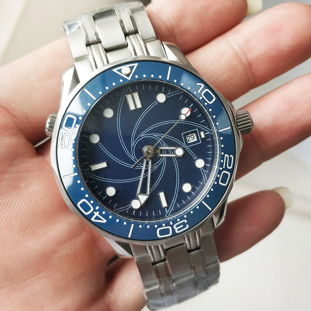 

40mm Automatic Mechanical Watch Men Ceramic Bezel Date Waterproof Luminous Stainless Steel solid Bangle Blue Dial Watch
