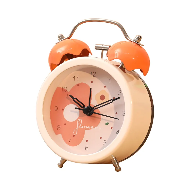 

Creative Alarm Clock Cartoon Silent Metal Cute Clocks Simple Fashion Home Decor Student Room Decoration Desktop Ornaments Gift B