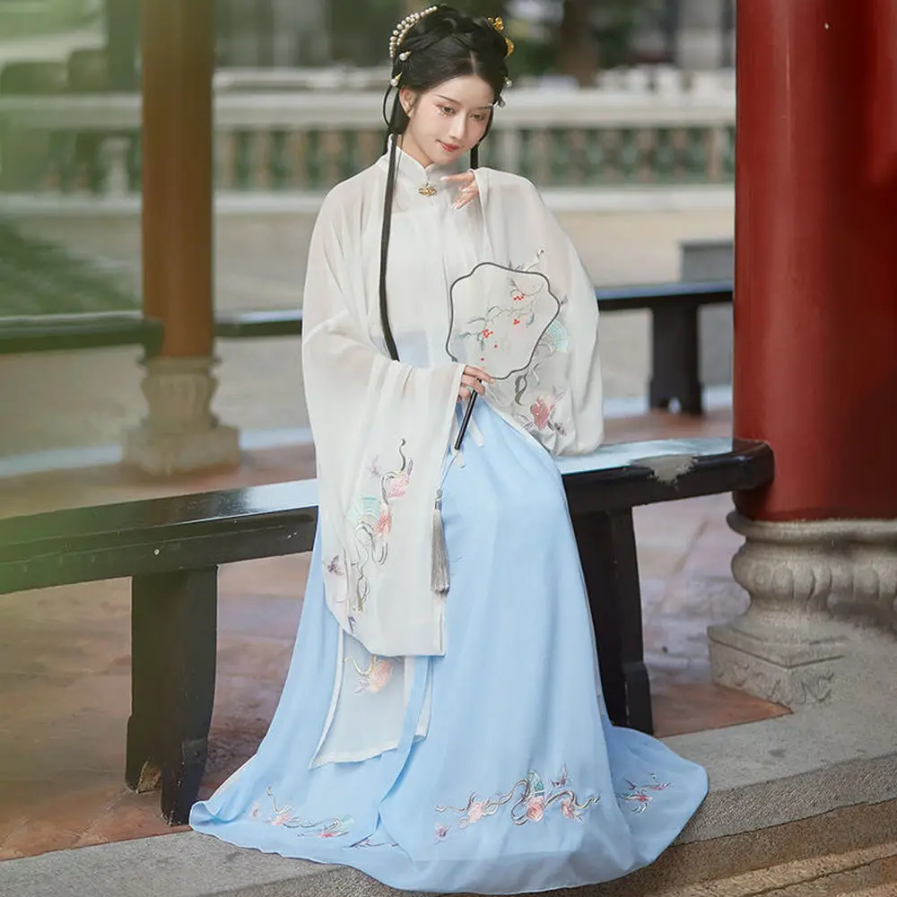 

Chinese Traditional Ancient Hanfu Costumes Classical Tang Dynasty Princess Hanfu Dress Embroidery 3PCS Retro Folk Dance Suit