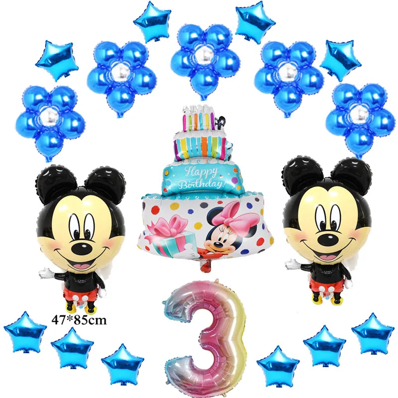 mickey 19 шт./лот, Набор детских шаров для дня рождения, смешанный цветок для торта, 30 дюймов, фольгированный шар с цифрами и большой Гелиевый шар с Микки Маусом - Цвет: mickey
