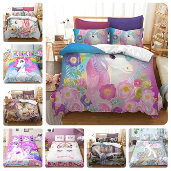 

Cute unicorn 3D bedding set Duvet Covers Pillowcases comforter bedding sets bedclothes bed linen 3D unicorn Children room deco