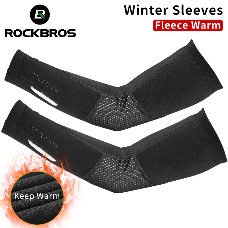 ROCKBROS Winter Fleece Warm Cycling Arm Sleeves Sports Elbow Pads Arm Warmers 