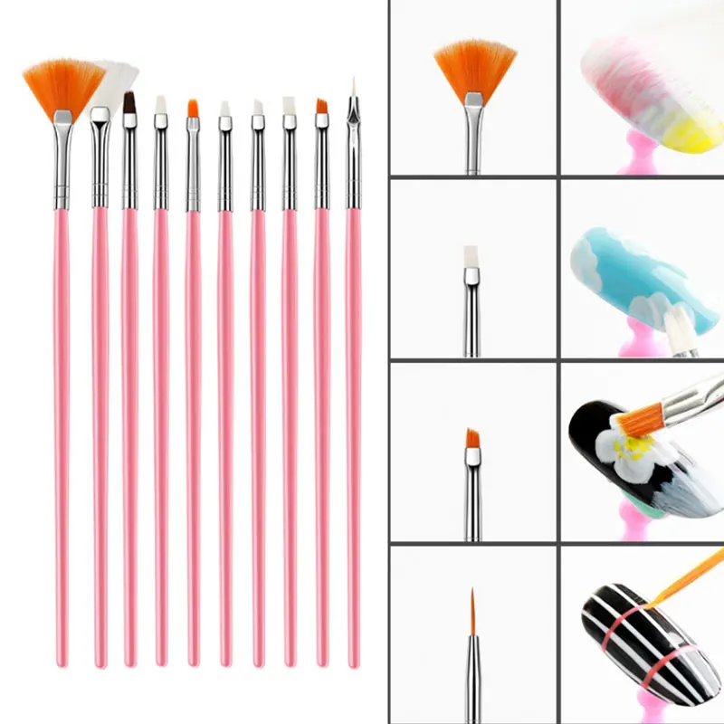 Mobray Acrylic Nail Art UV Gel Brush Design Tip Painting Drawing Carving Dotting Pen FlatFan Liner Acrylic Painting Tool
