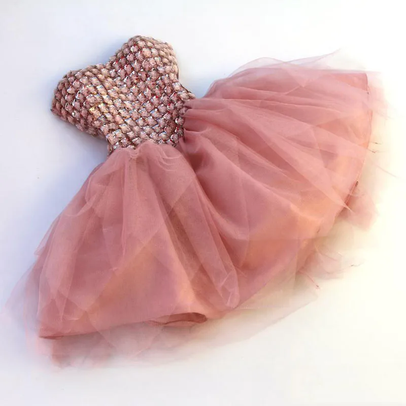Розовый Ruched Ruffles Бисероплетение cap Sleeve A-Line коктейльные платья Простой без рукавов Вырез сердечком Тюль Вечерние платья
