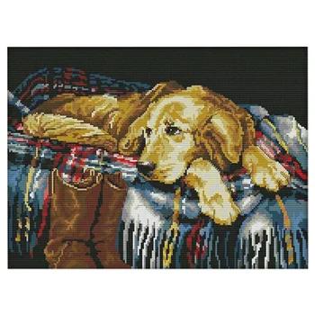 

DIY Cross Stitch Set Embroidery Kit 14CT Faithful Dog Pattern Cross-Stitching 43 * 33cm Home Decoration