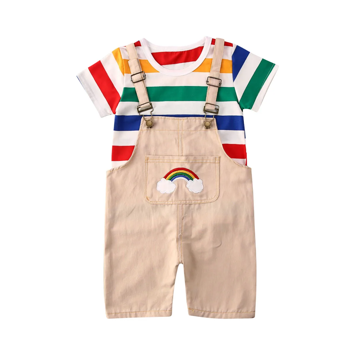 

2020 New Summer 2pcs Newborn Baby Boys Gentleman Outfits Clothes T-shirt Top Bib Shorts Set