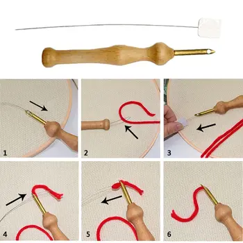 

Durable Knitting Embroidery Pen Punch Needle Threader Set DIY Wooden Handle Weaving Sewing Felting Craft