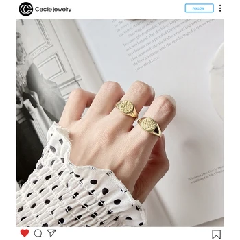 

925 Sterling Silver Retro Pattern Open Rings 18K Gold Round Square Abstract Pattern Eye Of The Devil Rings For Women Original