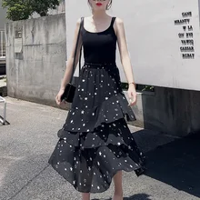 Женская юбка со звездами, с принтом, для вечеринок, юбки для торта, полувысокая Талия, ассиметричная длинная юбка