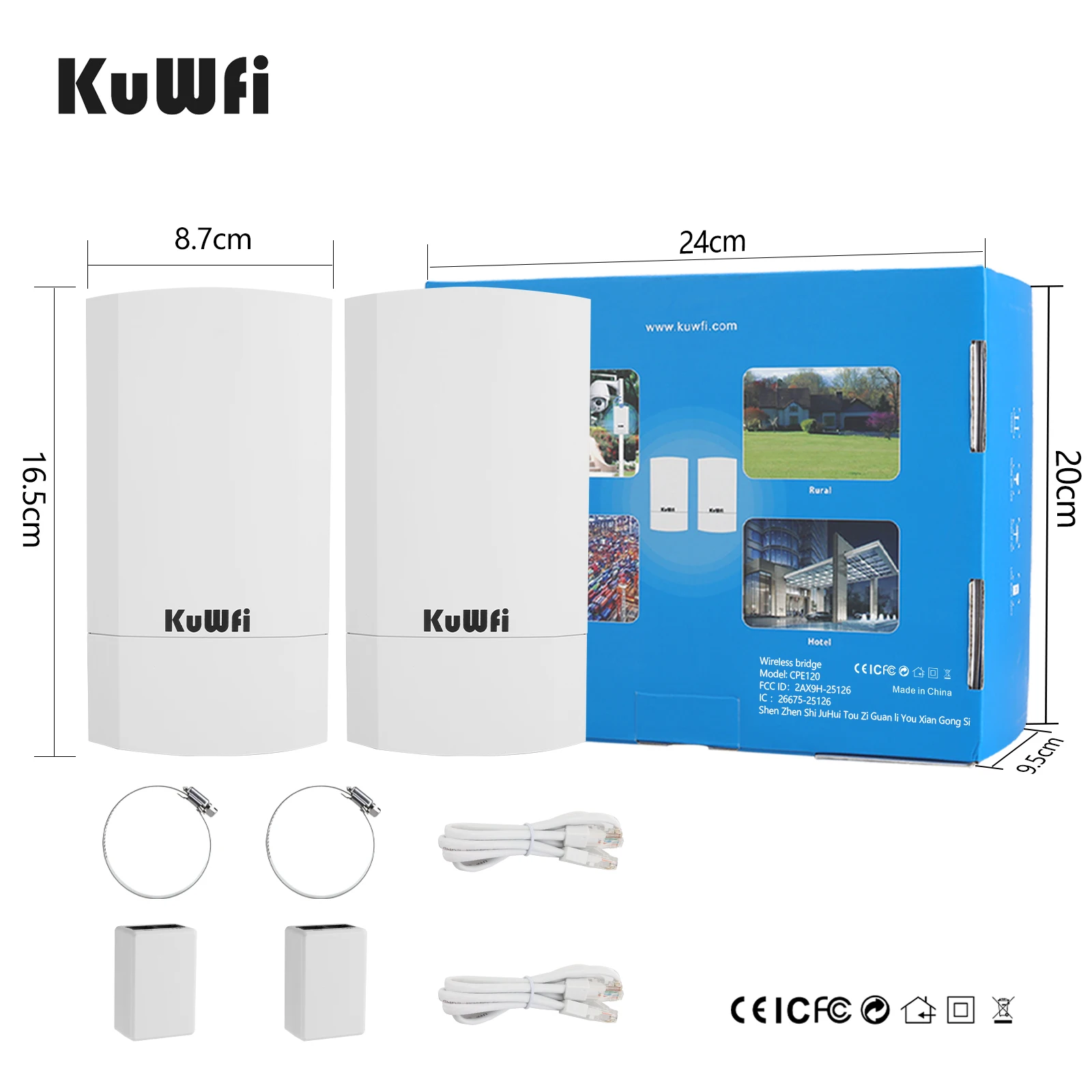 KuWFi 300Mbps Wireless Bridge Router Outdoor 2.4G 1KM Wireless Repeater/Wifi Signal Amplifier Wifi Extender For Camera 32users