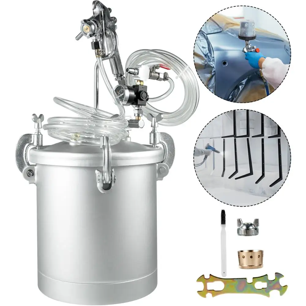 VEVOR Paint Tank 2-1/2 Gallon Pressure Pot Paint Tank Paint 10L Air and Fluid Hoses for House Keeping or Commercial Painting