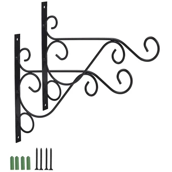 

2Pcs Hanging Basket Hook Hanging Brackets European-Style Black Iron Wall Hanging Basket Brackets Hanging Basket Bracket