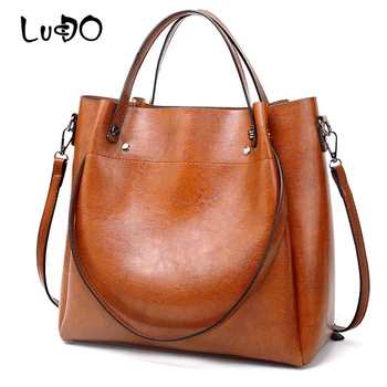 

LUCDO vintage Large capacity Tote bags Retro Soft PU Leather luxury Handbags Classic Designer Ladies Hobo Bags Woman Bucket bag