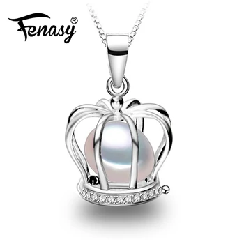 

FENASY Genuine Natural Freshwater Pearl Necklace For Women Fashion 925 Sterling Silver Cage Pendant With White Pearl