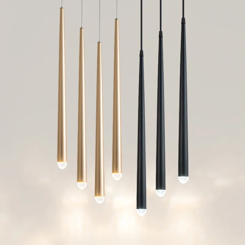 Cone LED Pendant Long Tube Acrylic Copper Black Lamp Island Bar Counte Shop Room Kitchen Fixtures Hanglamp Luminaire Light