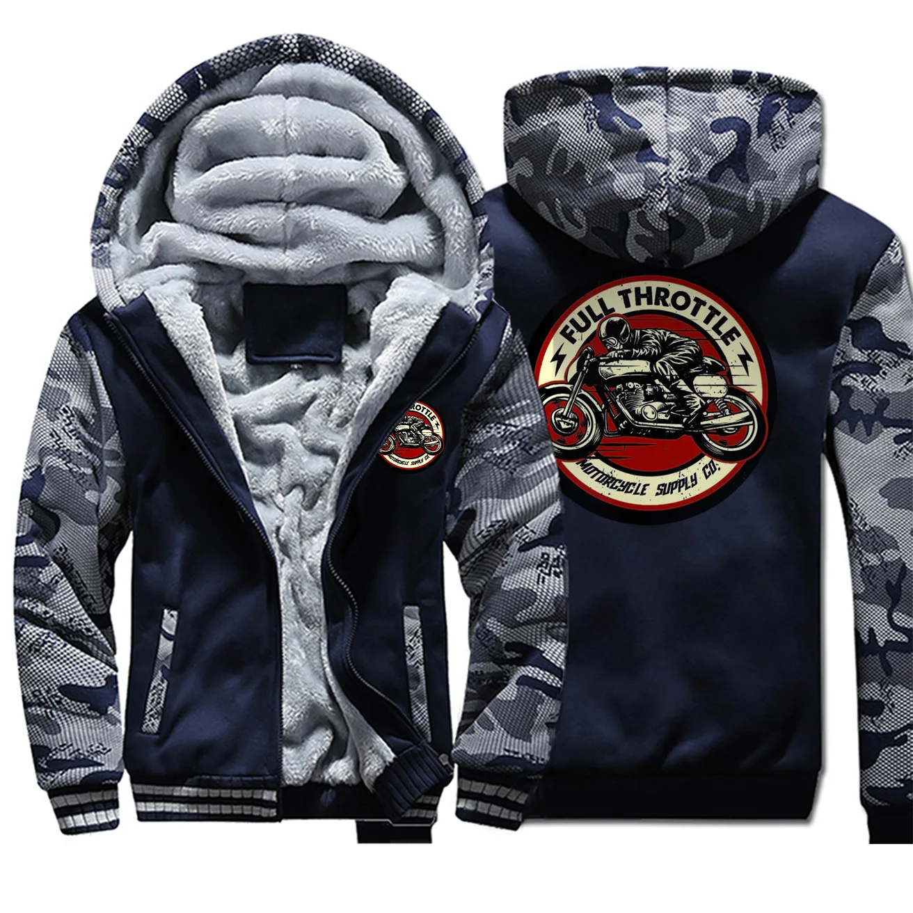 

Full Throttle Cafe Racer Rockabilly Biker Jackets Men Hoodies Sweatshirt Winter Thick Feece Coats Sportswear Camouflage Outwear