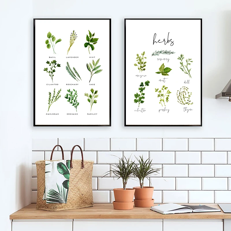 Herbs Canvas Print and Poster Watercolor Basil Oregano Sage Cilantro ...