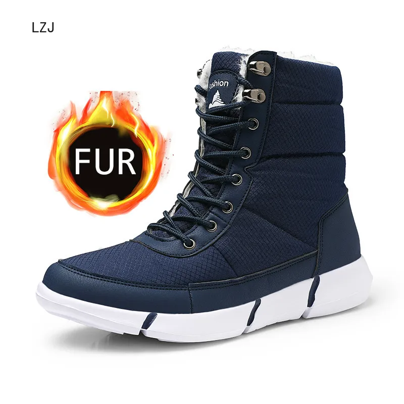 

LZJ 2019 Winter Waterproof Snow Men Boots Shoes With Fur Plush Warm Male Casual Women Mid-Calf Boot Sneakers Unisex New 36-48