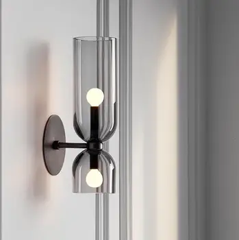 

Nordic postmodern design sconces light Simple strip glass modern wall lamp Ins wind blue white gray glass wall lights for home