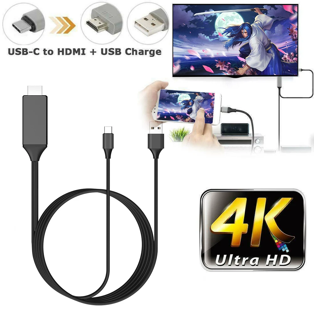 1.8m 4K UHD Mirroring Charging Cable USB to HDMI Compatible Digital AV Video Adapter for Android Phone to TV Projector Monitor