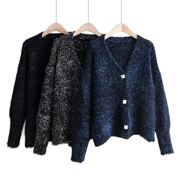 

2019 Women Sweater Autumn Winter V-neck Long Sleeve Solid Knitted Casual Female Sweaters