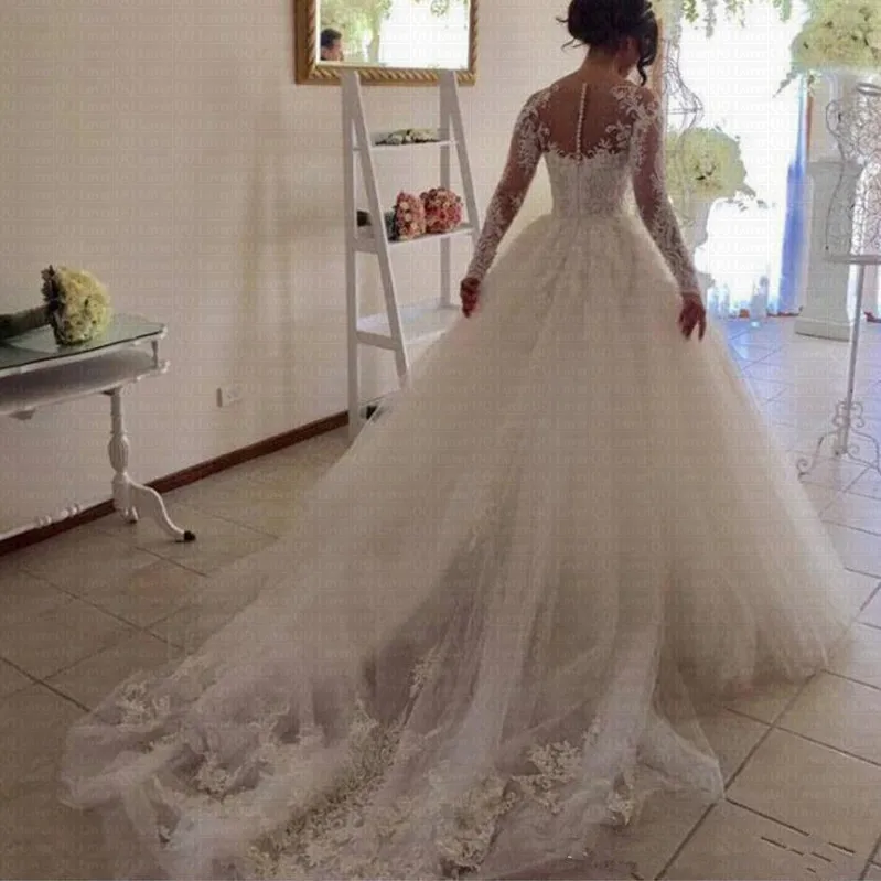 Vestido De Novia удивительные поезд Роскошные свадебные платья бисером кружевное свадебное платье с длинными рукавами платье невесты Robe De Mariage