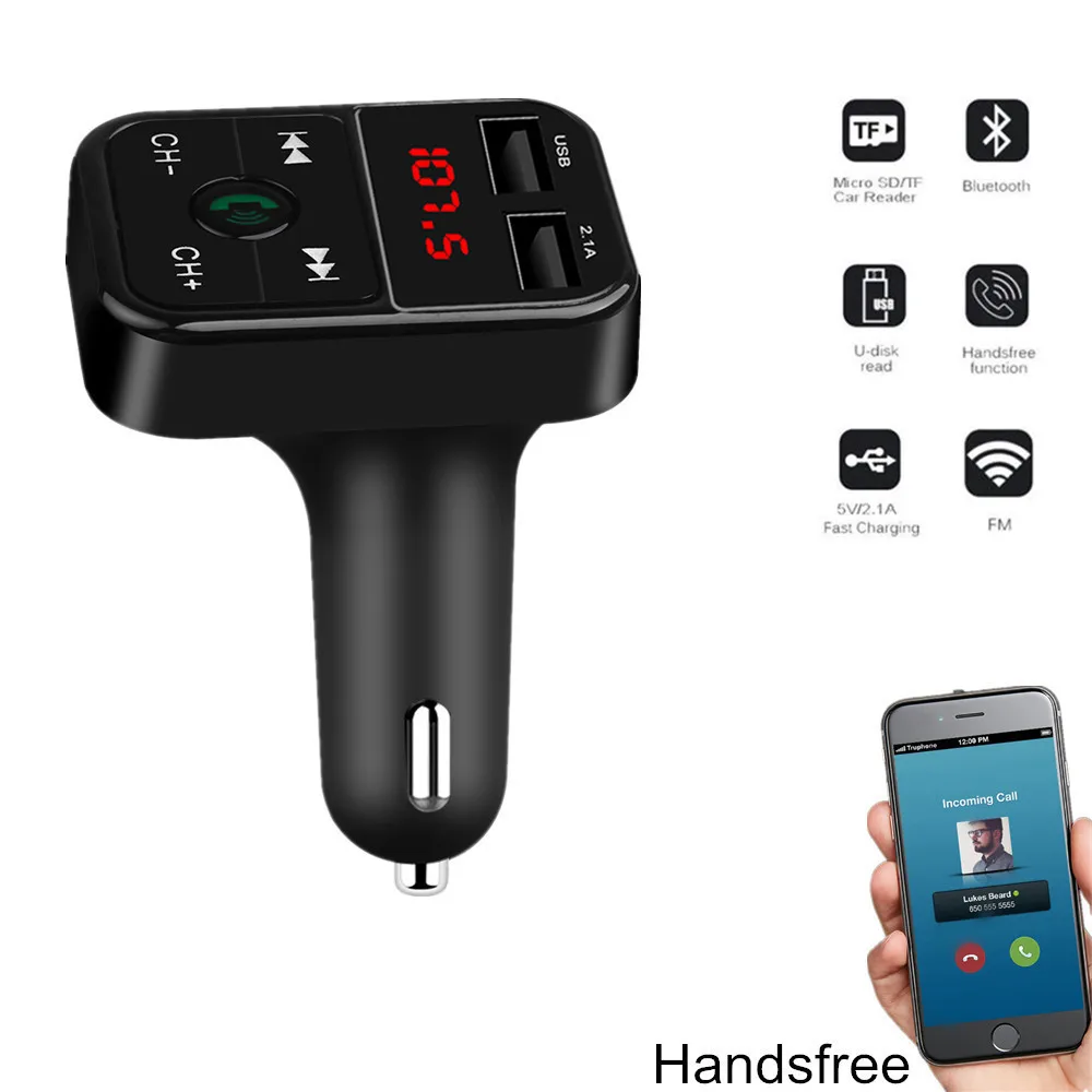Автомобильный комплект громкой связи 2 USB Автомобильное зарядное устройство адаптер fm-передатчик Bluetooth fm-модулятор MP3 музыкальный плеер Зарядное устройство для мобильного телефона для всех