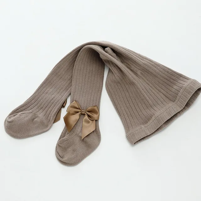 Cute Bowknot Tights for Girls Knitted Cotton Winter Girls Tights High Waist Children Pantyhose Baby Girl Toddler Tights 0-8 Yrs 03 Coffee
