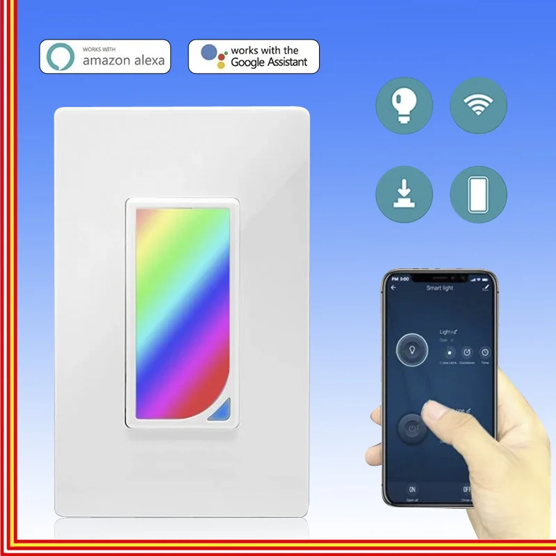 

Wifi In-wall Rgb Led Scene Smart Light Switch Color Changing With Remote Voice Control And Timer Countdown Works With Alexa