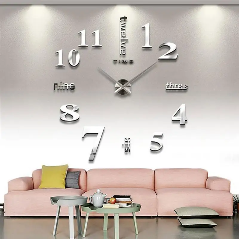 3D DIY настенные часы Наклейка на стену Съемная кварцевая игла самоклеящаяся художественная наклейка Haning часы для домашнего декора гостиной серебро