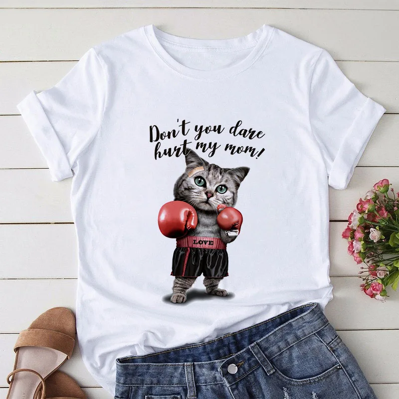 Boxing Catwoman T-shirt Cartoon Print T-shirt Summer Fashion Harajuku Graphic T-shirt Casual Female