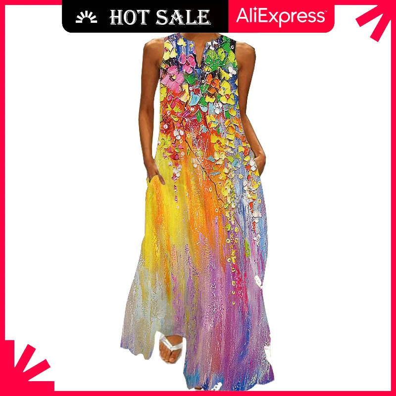 MOVOKAKA-Vestido largo de verano para mujer, elegante, sin mangas, informal, Vintage, Maxi, 2021