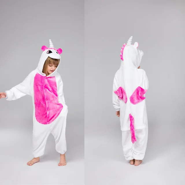 Кингуруми зимняя детская одежда для сна Кигуруми для мальчиков и девочек, пижама с единорогом, фланелевая детская пижама с единорогом, комплект зимней пижамы с животными - Цвет: as picture